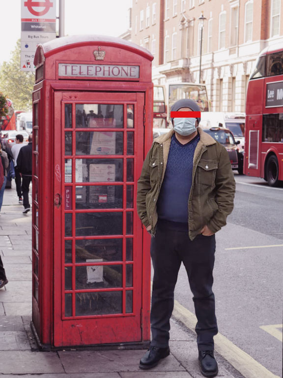 Arka Plan Değiştirme Hizmeti 16 İngiltere kırmızı telefon kulübesi önünde arka plan değiştirme sonrası gerçekçi montaj