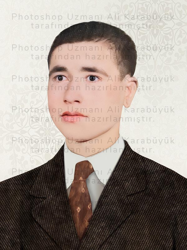 dijital onarım, netleme ve renklendirme sonrası pürüzsüz, net, canlı renklere sahip genç erkek fotoğrafı.