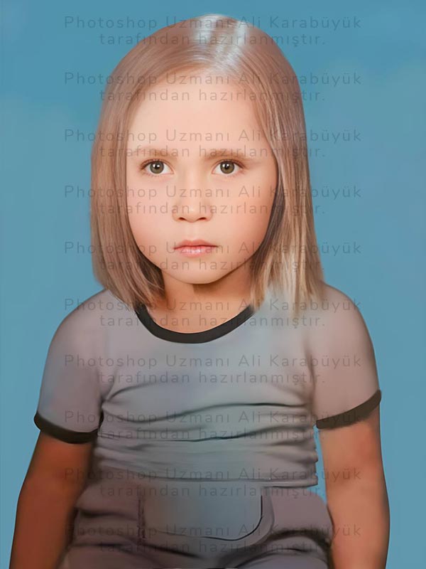 dijital onarım ve netleme sonrası pürüzsüz, net ve canlı hale getirilmiş küçük kız çocuğu fotoğrafı.