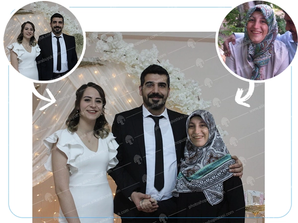 Çocukluk fotolarının aynı kart üzerine eklenmesi yapılmıştır. Müşterinin talebi üzerine istenilen yazılar eklenmiştir., Kişi çalışmayı çok beğendi