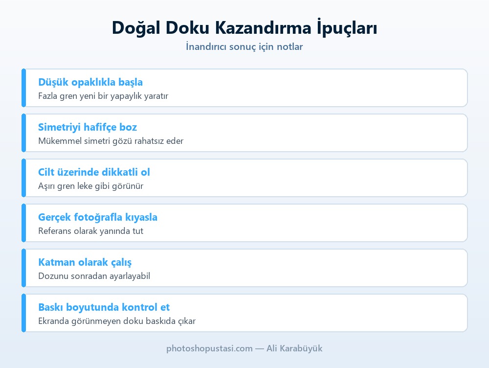 AI görsele doku kazandırırken dikkat edilecek noktalar listesi
