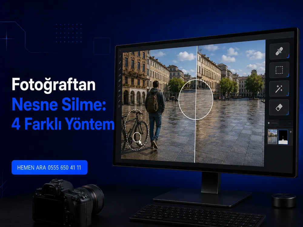 Photoshop'ta fotoğraftan nesne silme yöntemlerinin karşılaştırılması