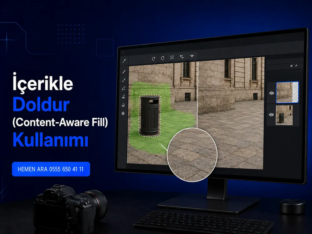 Photoshop'ta İçerikle Doldur ile fotoğraftan istenmeyen alanın temizlenmesi