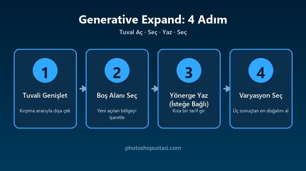 Photoshop'ta Generative Expand kullanmanın dört adımı