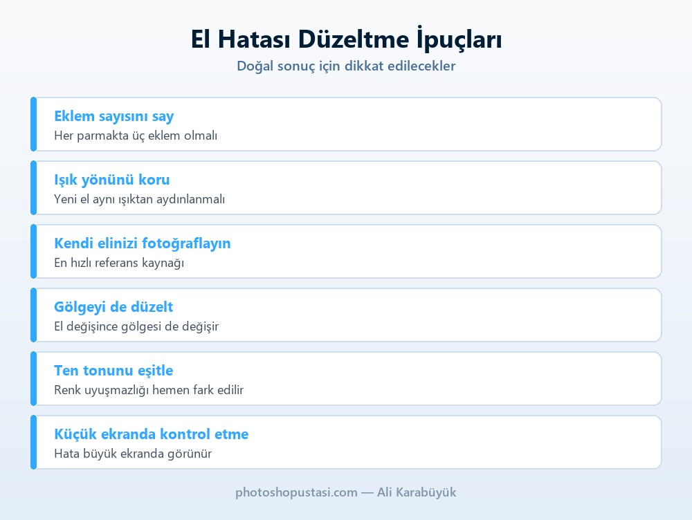 Yapay zekâ el hatası düzeltirken dikkat edilecek noktalar listesi